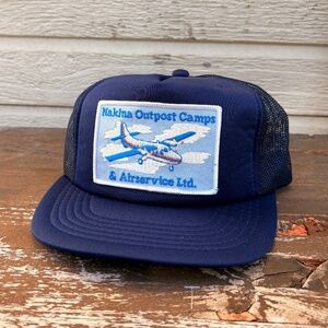 Vintage MAKINA Outpost Camps & Airservice Ltd trucker hat patch snapback mesh